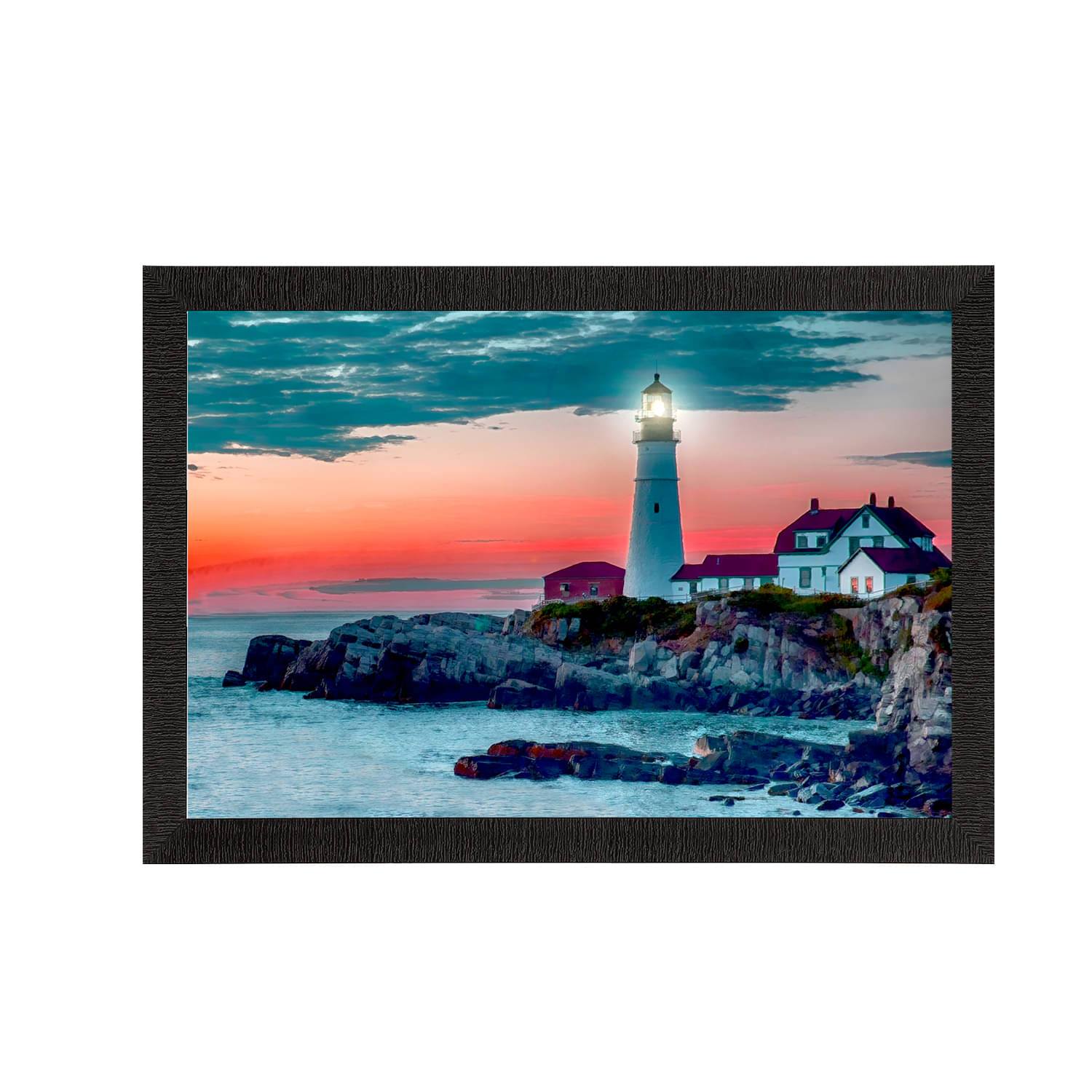     			eCraftIndia Teal Blue & Orange Seaside Lighthouse Scenic View Satin Matte Texture Wall Art