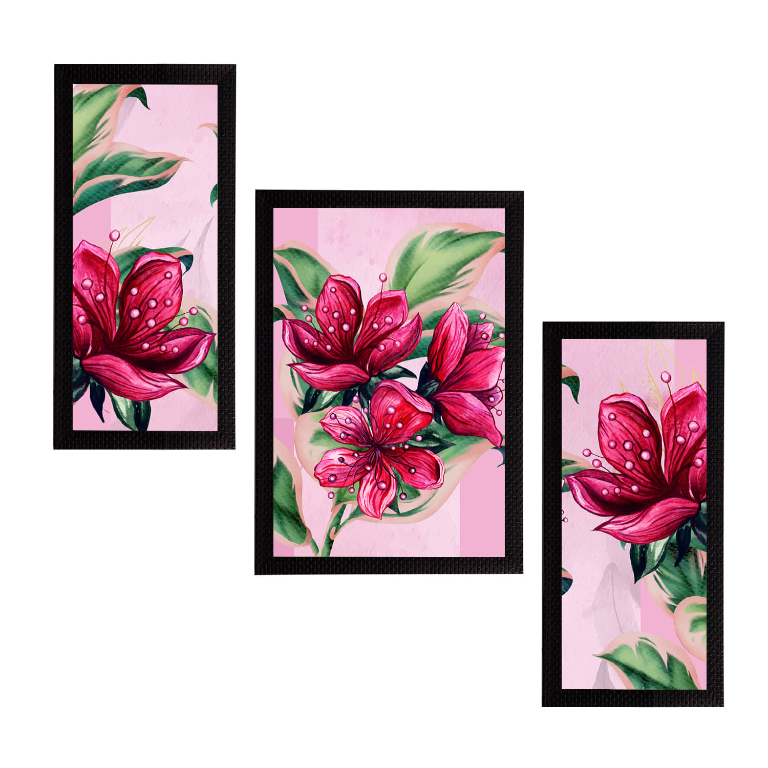 eCraftIndia Set of 3 Pink & Red Satin Matt Texture Floral UV Wall Art eCraftIndia Set of 3 Pink & Red Satin Matt Texture Floral UV Wall Art