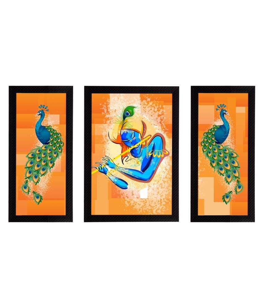 eCraftIndia Set of 3 Orange & Blue Lord Krishna Satin Matt Textured UV Wall Arts eCraftIndia Set of 3 Orange & Blue Lord Krishna Satin Matt Textured UV Wall Arts