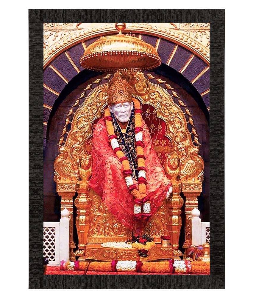     			eCraftIndia Orange & Gold-Toned Shirdi Sai Baba Satin Matte Texture UV Wall Painting