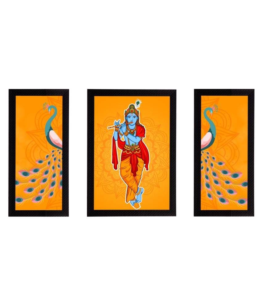 eCraftIndia Set of 3 Orange & Blue Lord Krishna Satin Matt Textured UV Wall Arts eCraftIndia Set of 3 Orange & Blue Lord Krishna Satin Matt Textured UV Wall Arts