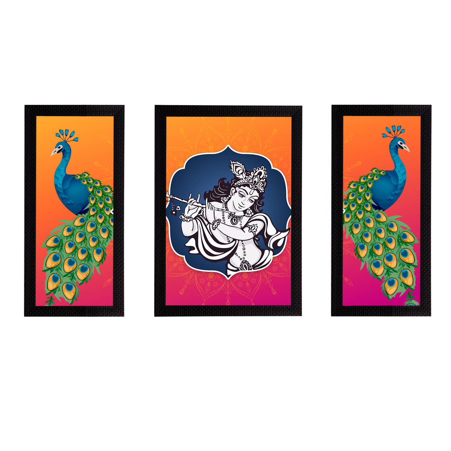 eCraftIndia Set of 3 Lord Krishna Satin Matt Texture UV Art Painting eCraftIndia Set of 3 Lord Krishna Satin Matt Texture UV Art Painting