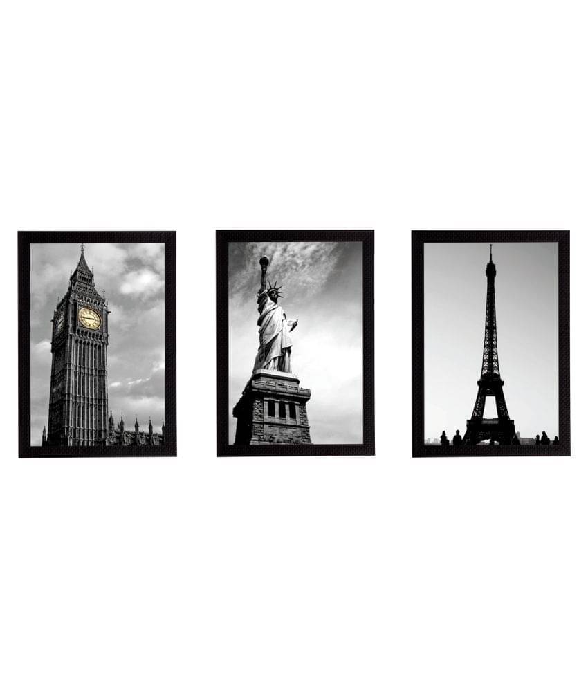 eCraftIndia Set of 3 Clock Tower, Statue of Liberty and Eiffel Tower Satin Matt Texture UV Art Painting eCraftIndia Set of 3 Clock Tower, Statue of Liberty and Eiffel Tower Satin Matt Texture UV Art Painting