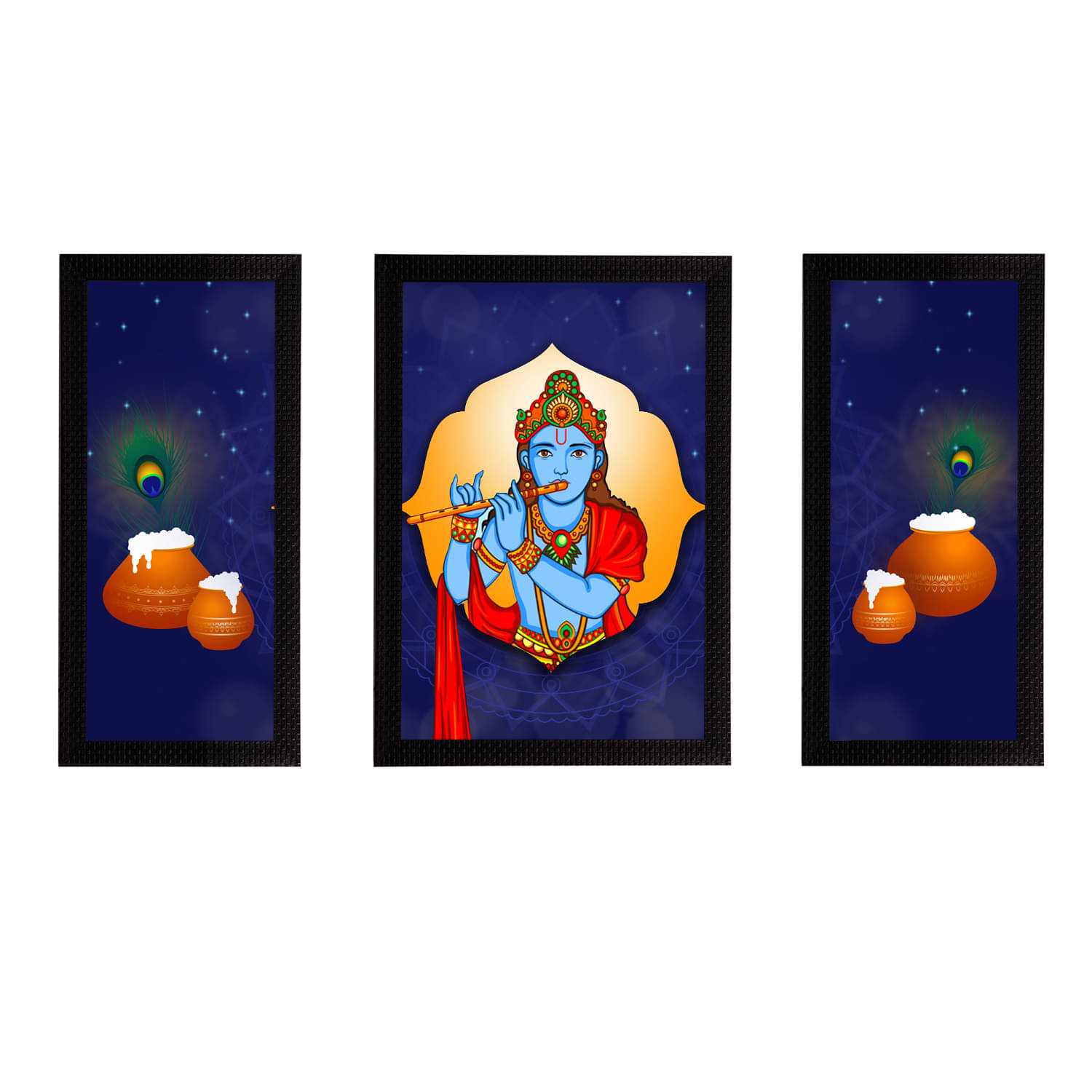     			eCraftIndia Set of 3 Lord Krishna Satin Matt Texture UV Art Painting