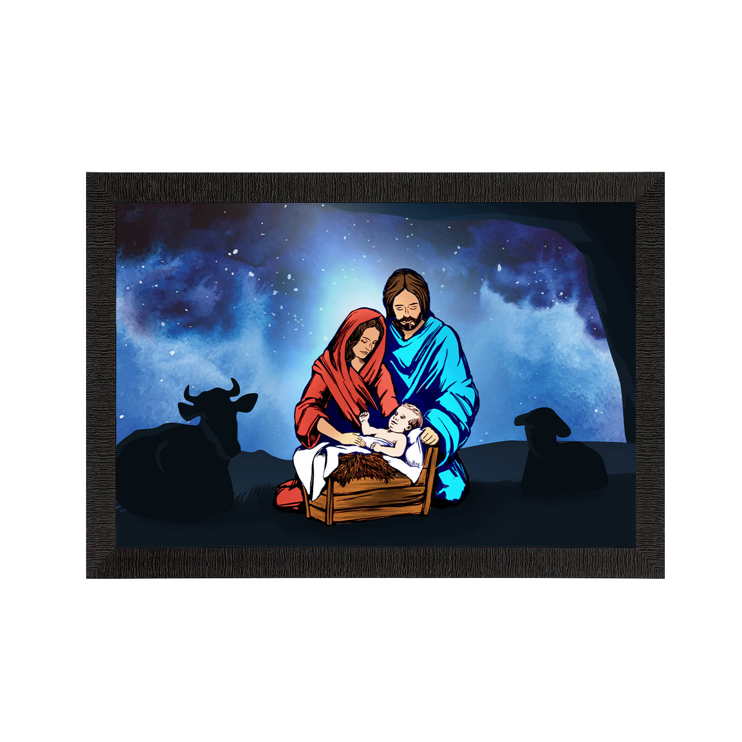 eCraftIndia Blue & Black Jesus Birth Scene Satin Matte Texture UV Wall Painting eCraftIndia Blue & Black Jesus Birth Scene Satin Matte Texture UV Wall Painting
