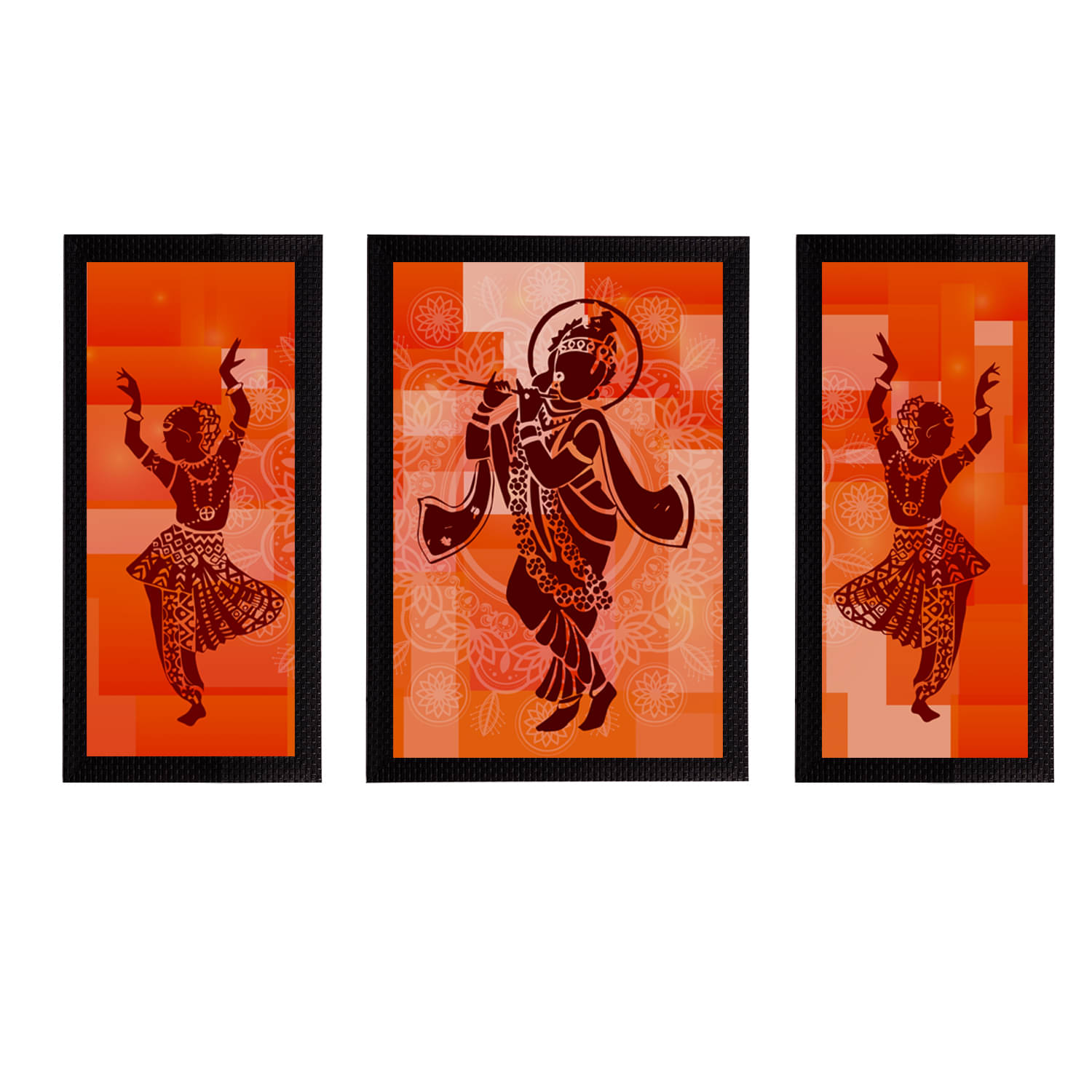 eCraftIndia 3-Panelled Orange Lord Krishna & Dancing Ladies Satin Matt UV Wall Art eCraftIndia 3-Panelled Orange Lord Krishna & Dancing Ladies Satin Matt UV Wall Art