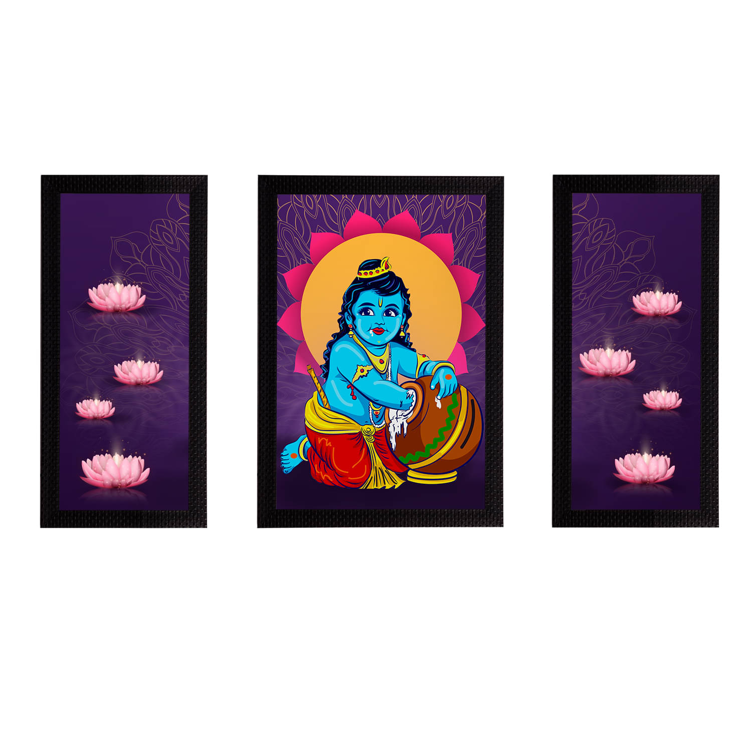 eCraftIndia Set of 3 Purple & Blue Lord Krishna Satin Matt Textured UV Wall Arts eCraftIndia Set of 3 Purple & Blue Lord Krishna Satin Matt Textured UV Wall Arts