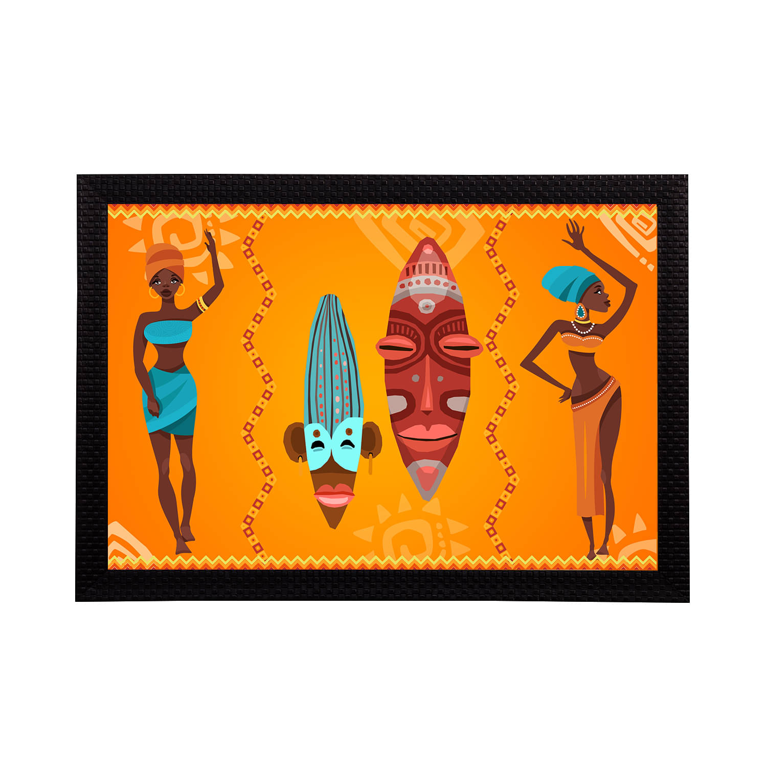     			eCraftIndia Yellow & Blue Tribal Theme Satin Matt Texture UV Wall Art