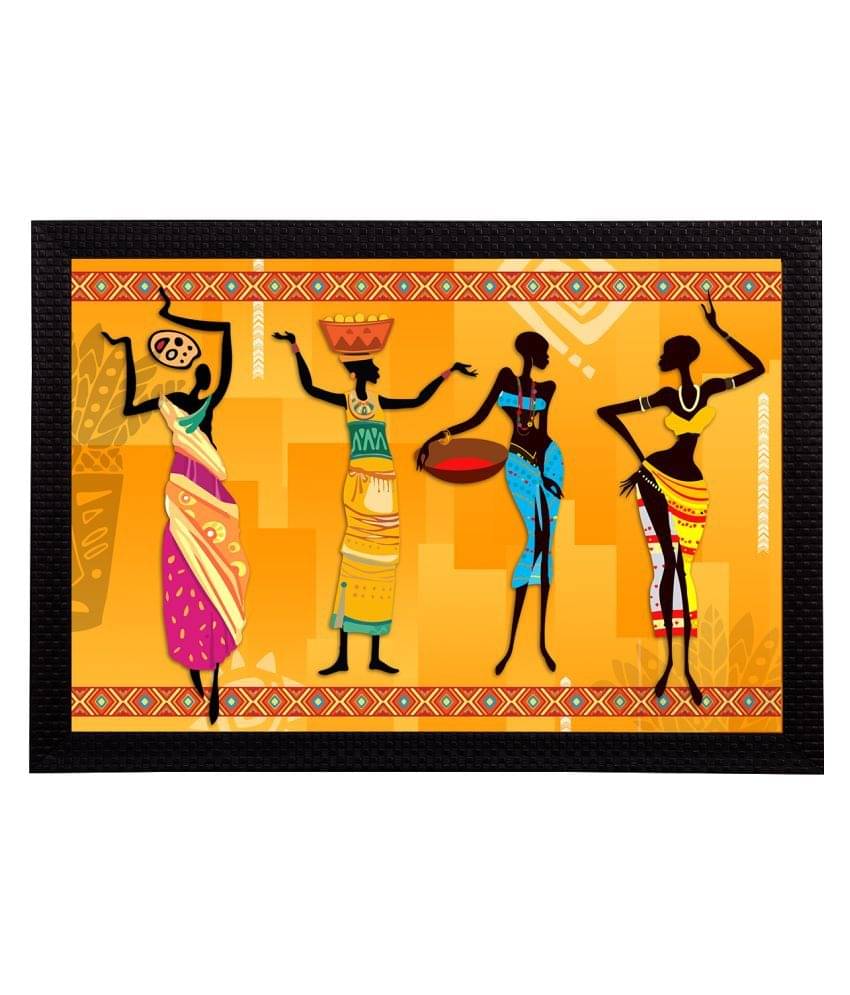     			eCraftIndia Orange & Black Tribal Theme Satin Matt Texture UV Wall Art