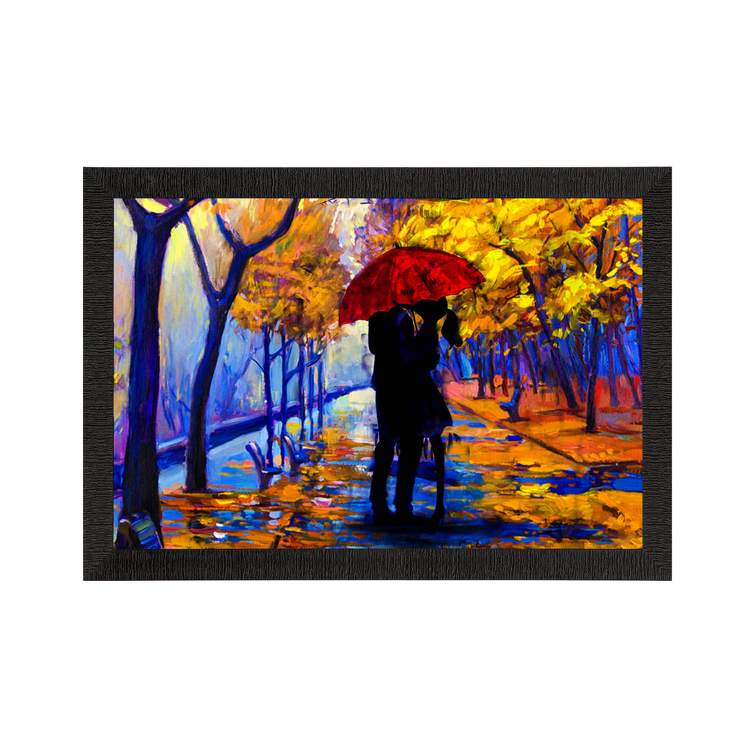     			eCraftIndia Red & Blue Romantic Couple Under Umbrella Love Theme Satin Matt Texture UV Art Painting