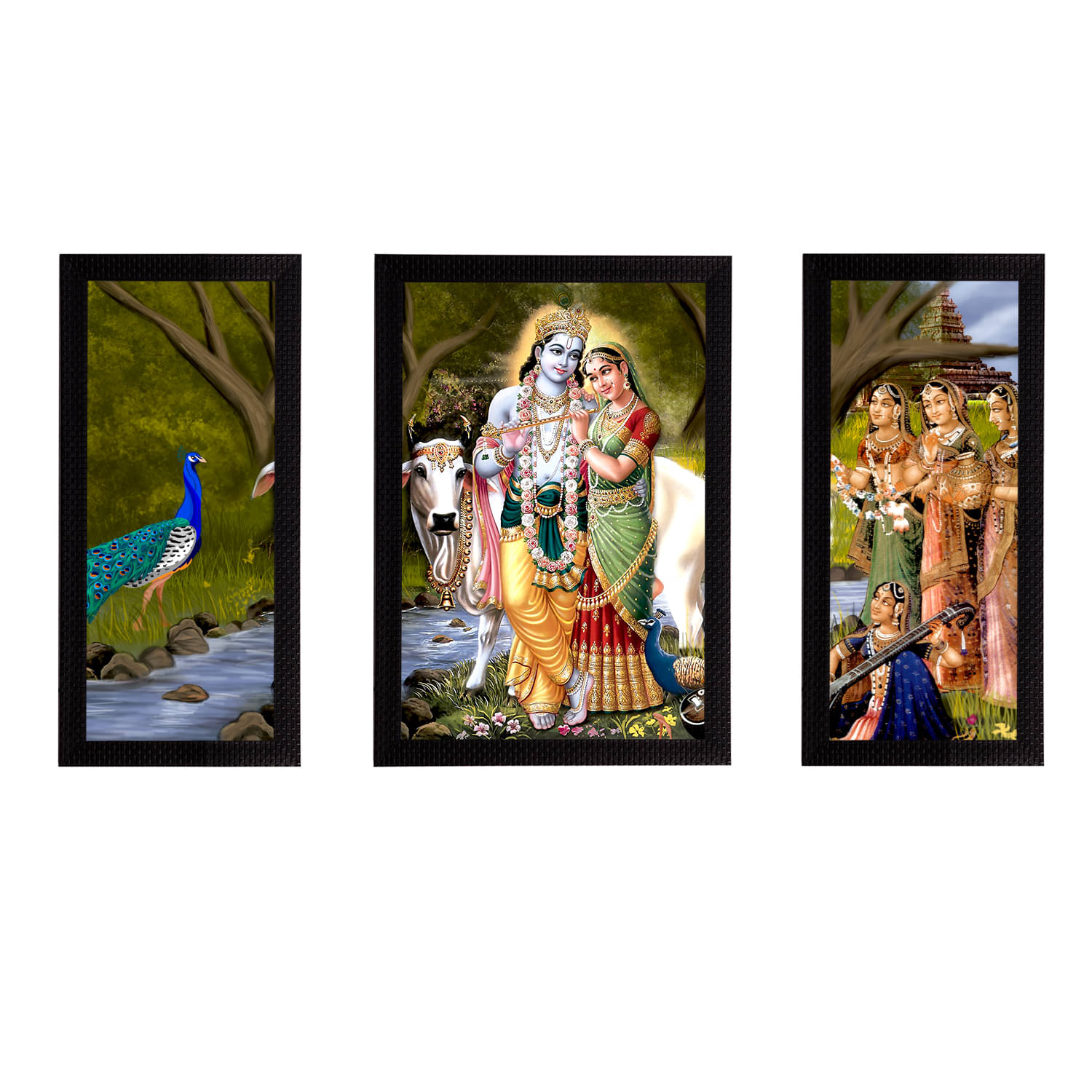 eCraftIndia Set of 3 Radha Krishna Satin Matt Texture UV Art Paintings eCraftIndia Set of 3 Radha Krishna Satin Matt Texture UV Art Paintings