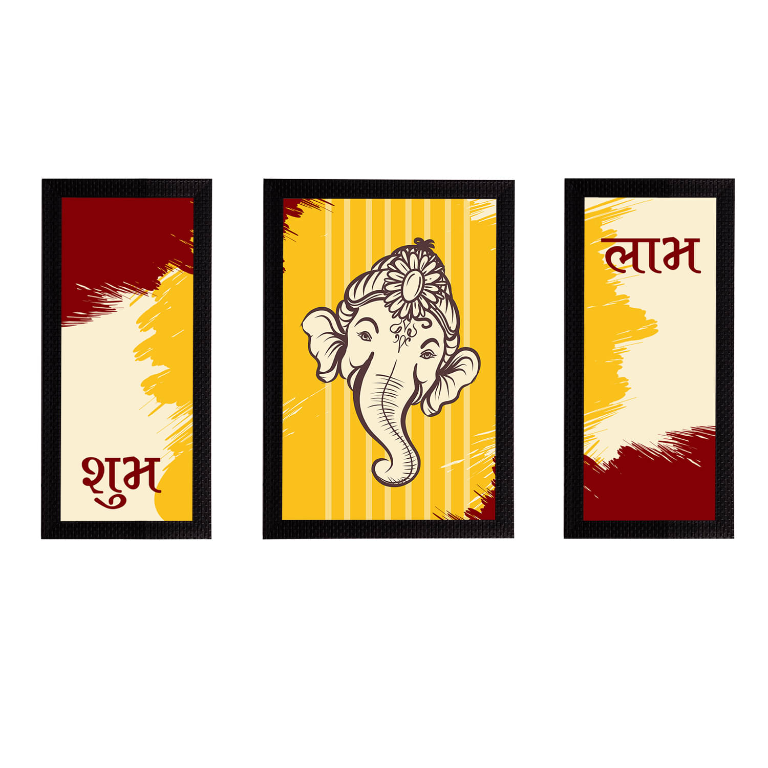 eCraftIndia Set of 3 Yellow & Cream-Coloured Lord Ganesha Satin Matt Texture UV Wall Art Paintings eCraftIndia Set of 3 Yellow & Cream-Coloured Lord Ganesha Satin Matt Texture UV Wall Art Paintings