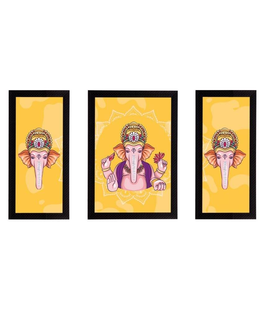     			eCraftIndia Set of 3 Lord Ganesha Satin Matt Texture UV Art Paintings
