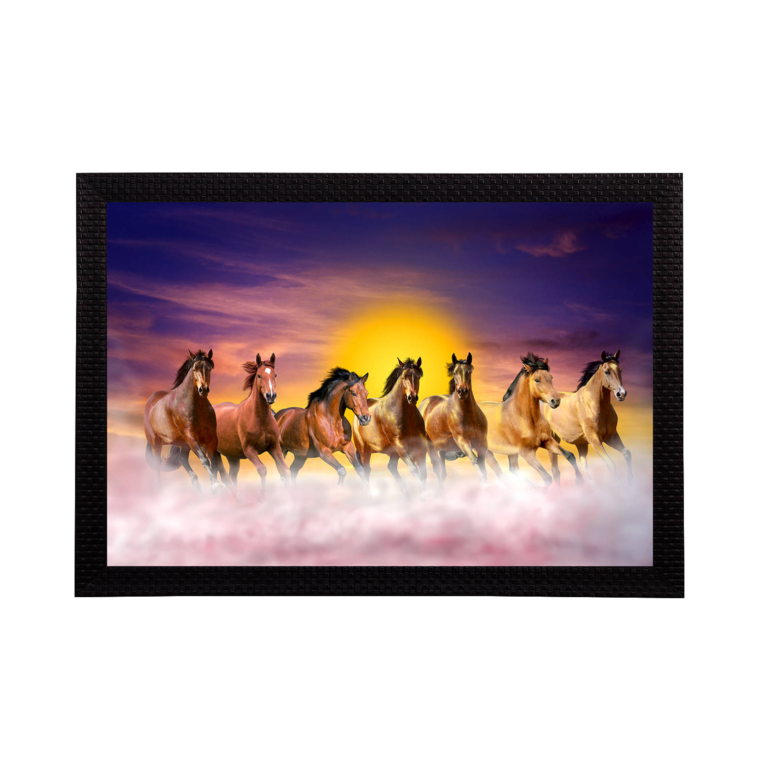     			eCraftIndia Blue & Brown 7 Lucky Running Horses Satin Matt Textured UV Wall Painting