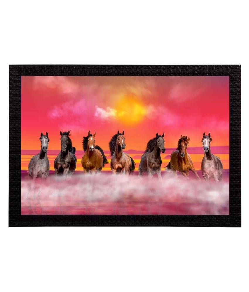     			eCraftIndia Pink & Brown 7 Lucky Running Horses Satin Matt Textured UV Wall Painting