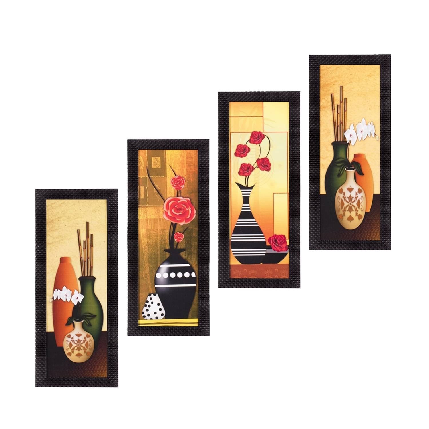 eCraftIndia Set of 4 Brown & Yellow Botanical Floral Pots Print Satin Matt Texture UV Wall Art eCraftIndia Set of 4 Brown & Yellow Botanical Floral Pots Print Satin Matt Texture UV Wall Art