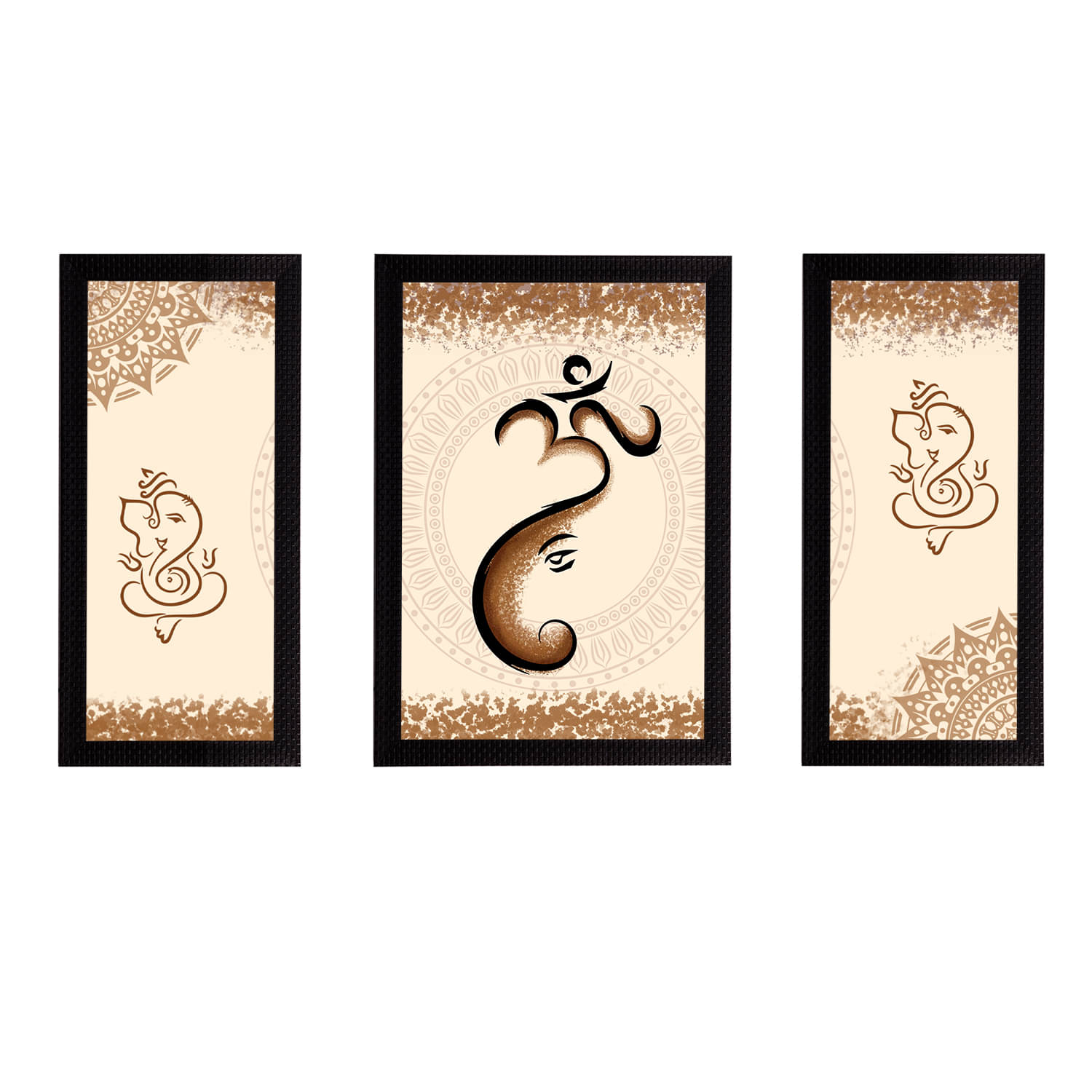 eCraftIndia Set of 3 Beige & Brown Lord Ganesha Satin Matt Texture UV Wall Art eCraftIndia Set of 3 Beige & Brown Lord Ganesha Satin Matt Texture UV Wall Art