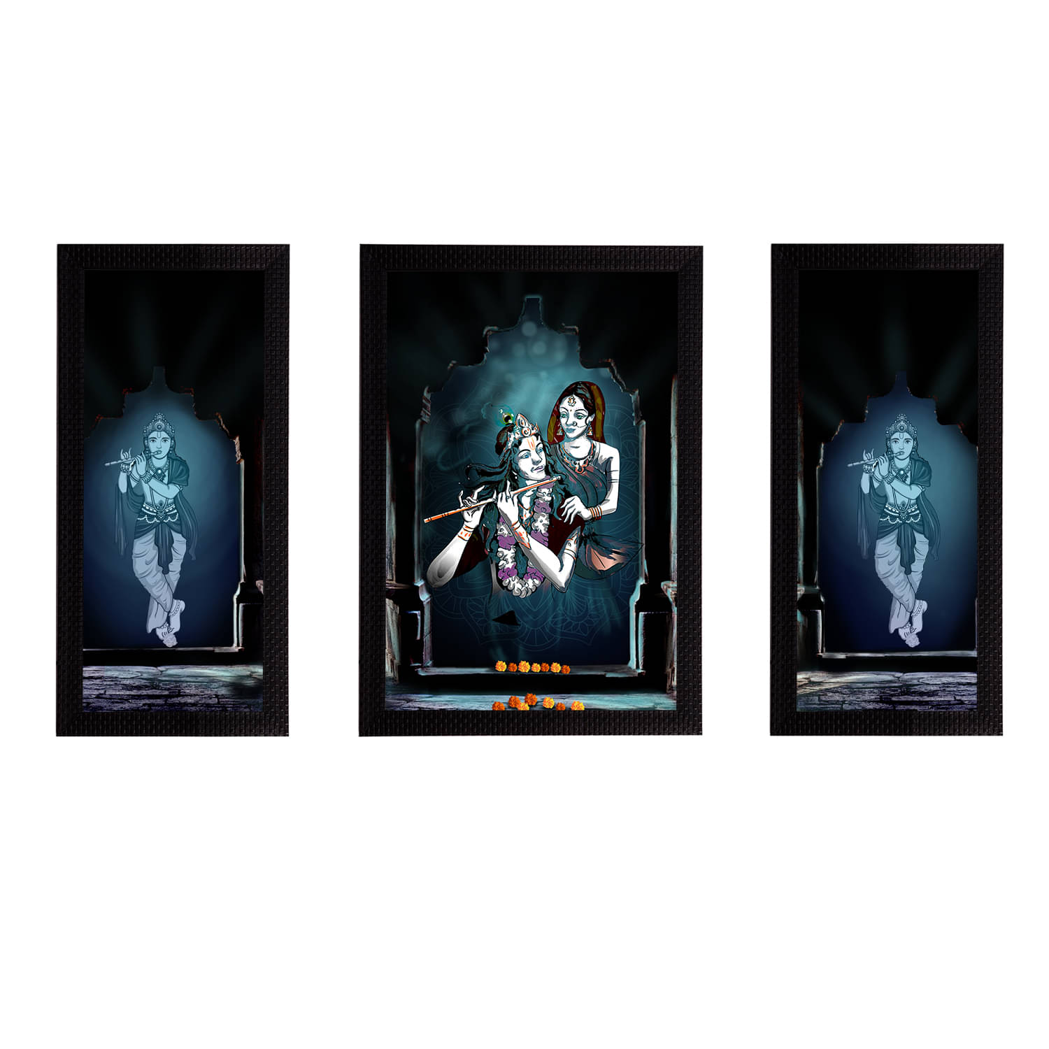 eCraftIndia Set of 3 Multicolored Radha Krishna Satin Matt Texture UV Wall Arts eCraftIndia Set of 3 Multicolored Radha Krishna Satin Matt Texture UV Wall Arts
