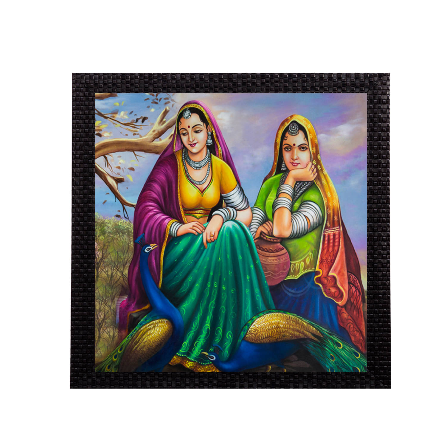     			eCraftIndia Green & Yellow Sitting Lady Design Satin Matt Texture UV Wall Art