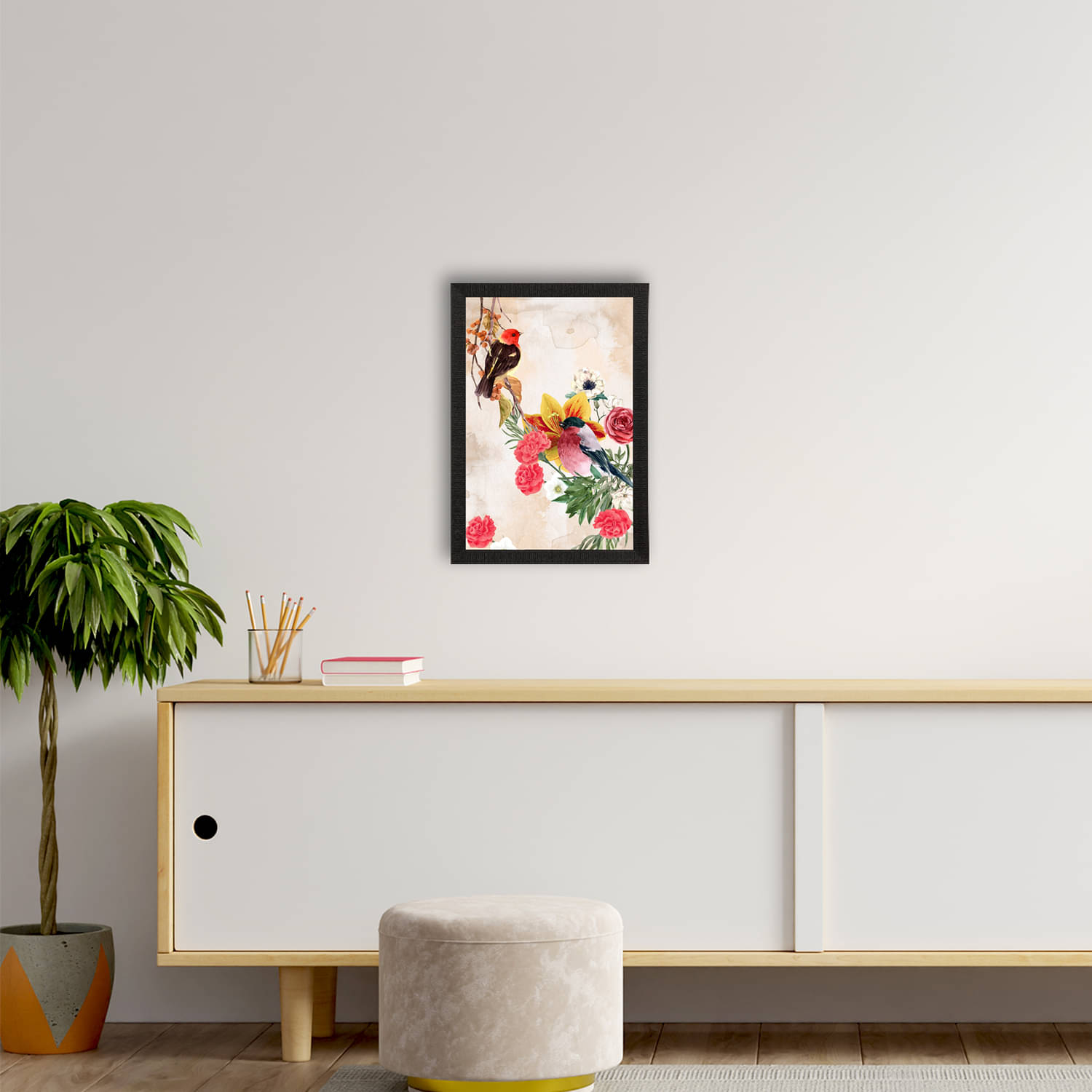     			eCraftIndia Colorful Birds Sitting on Tree Branch Satin Matt Texture UV Art Painting