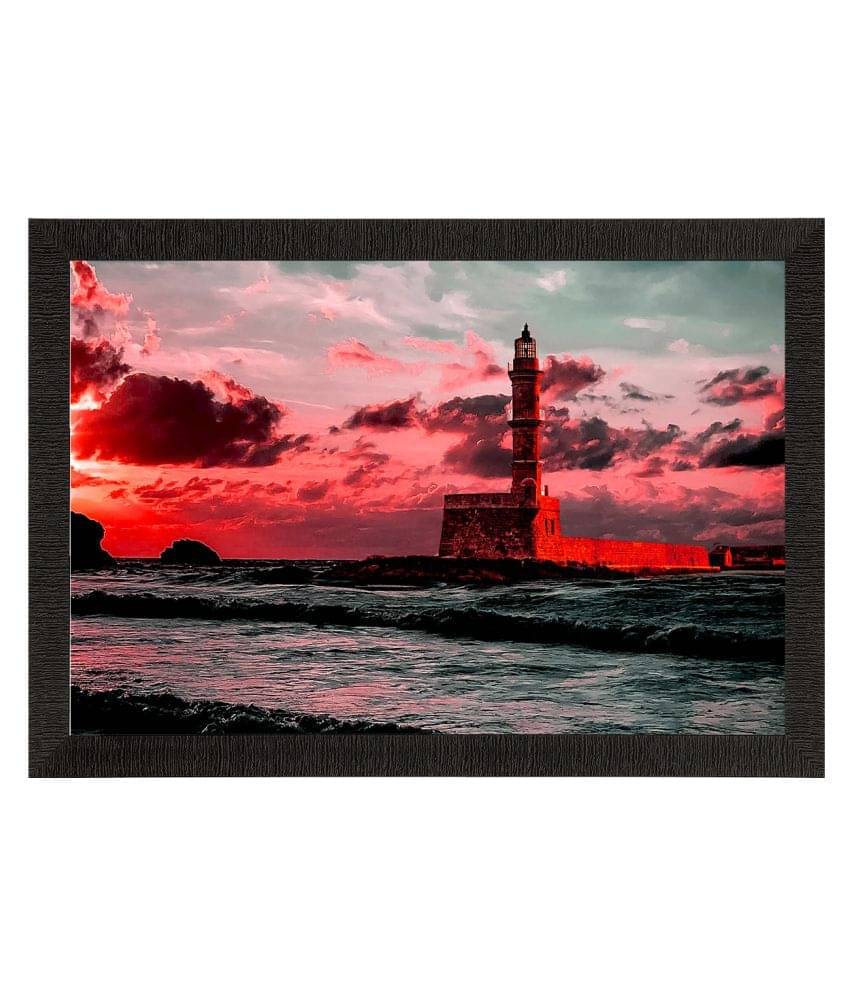 eCraftIndia Red & Grey Seaside Lighthouse Scenic View Satin Matte Texture UV Wall Painting eCraftIndia Red & Grey Seaside Lighthouse Scenic View Satin Matte Texture UV Wall Painting