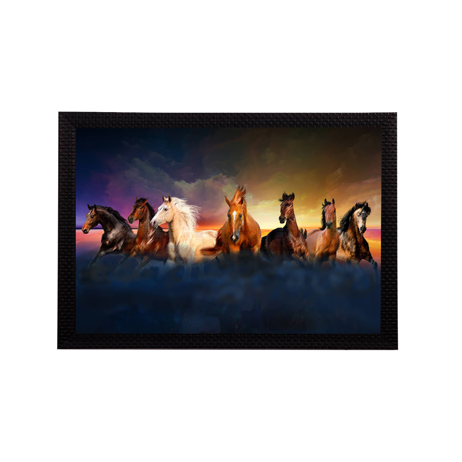     			eCraftIndia Blue & Brown 7 Lucky Running Horses Satin Matt Textured UV Wall Painting