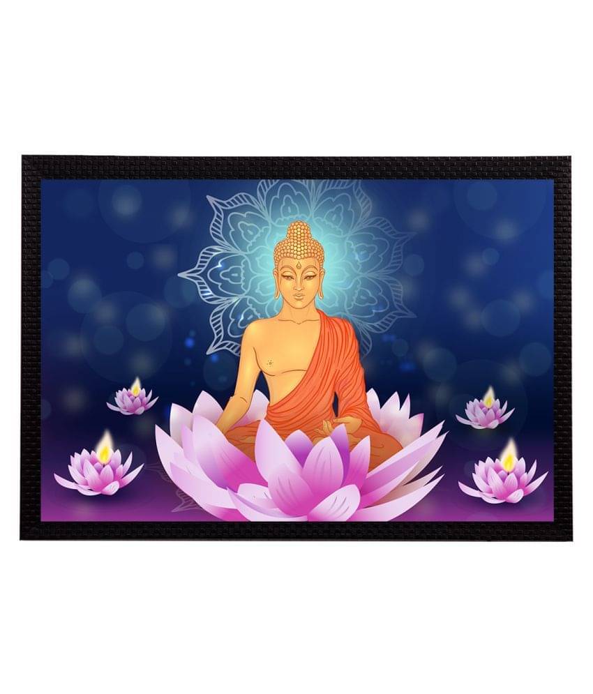     			eCraftIndia Blue & Orange Meditating Lord Buddha Satin Matt Textured UV Wall Painting