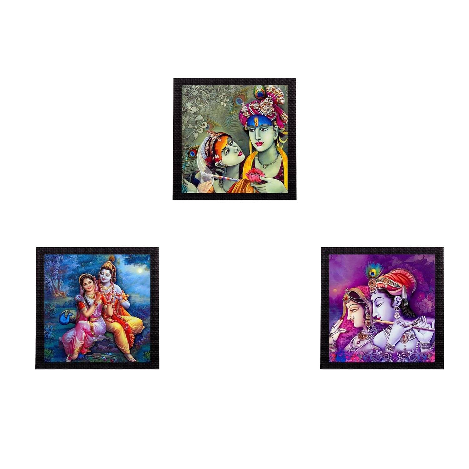     			eCraftIndia Black 3 Pieces Radha Krishna Satin Matt Texture UV Wall Art