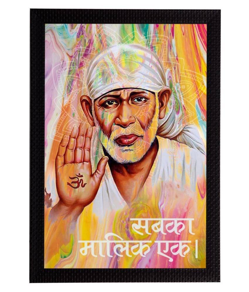     			eCraftIndia Yellow & White Sai Baba Satin Matt Textured UV Wall Painting
