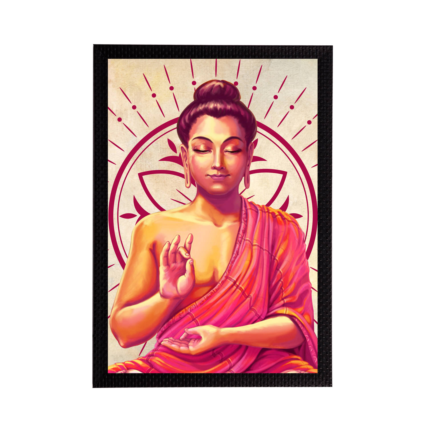     			eCraftIndia Beige & Pink Meditating Lord Buddha Satin Matt Texture UV Art Painting