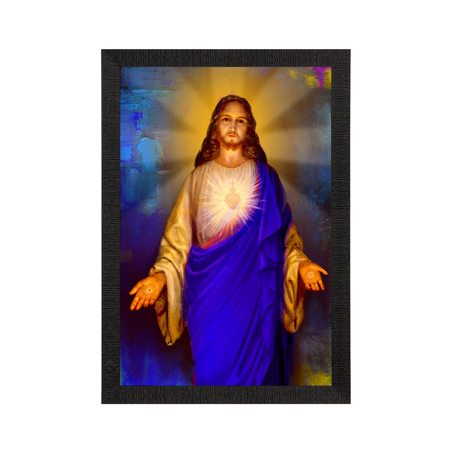     			eCraftIndia Blue & Mustard Yellow Jesus Christ Satin Matte Texture UV Wall Painting