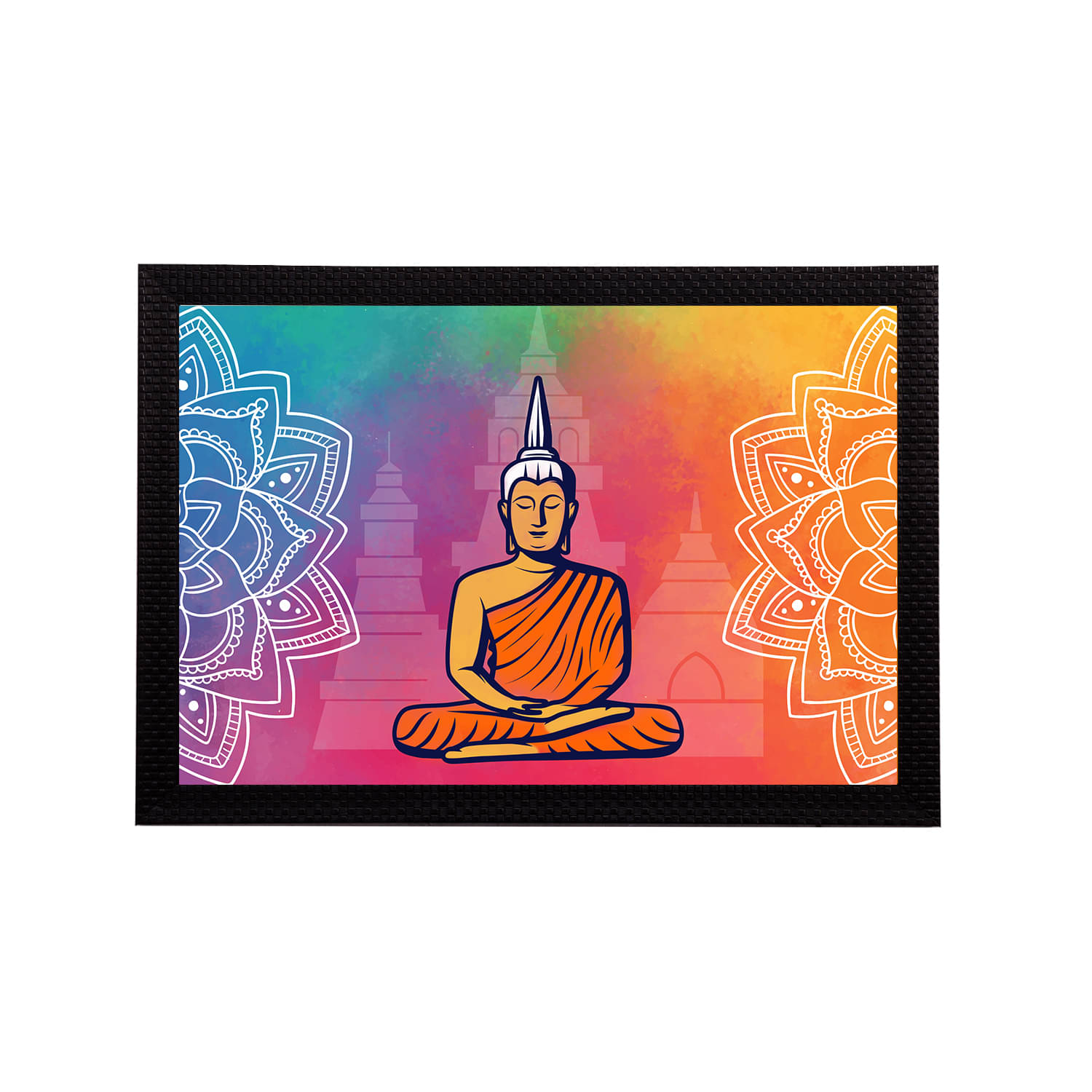     			eCraftIndia Orange & Pink Lord Buddha Satin Matt Textured UV Wall Art