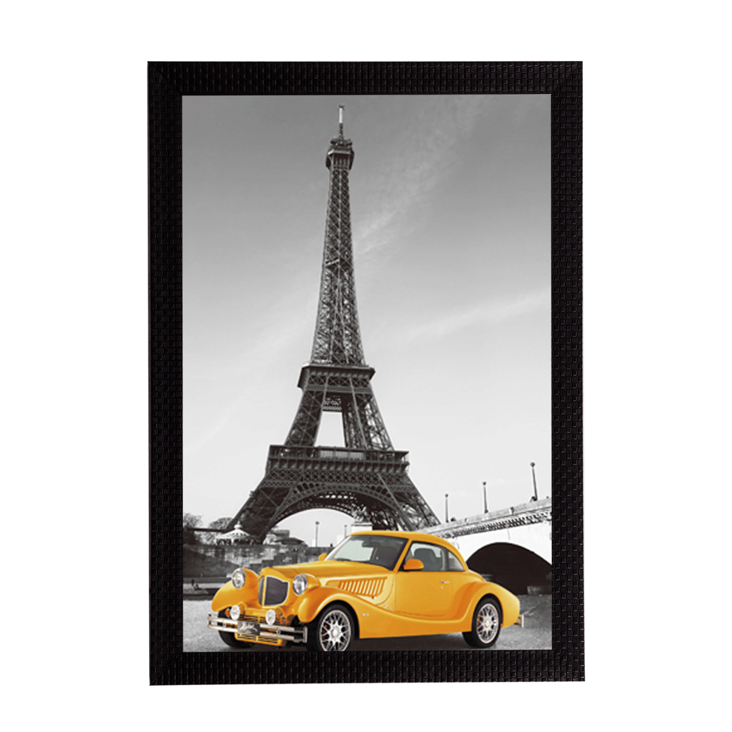 eCraftIndia Yellow Car Underneath Eiffel Tower Satin Matt Texture UV Art Painting eCraftIndia Yellow Car Underneath Eiffel Tower Satin Matt Texture UV Art Painting