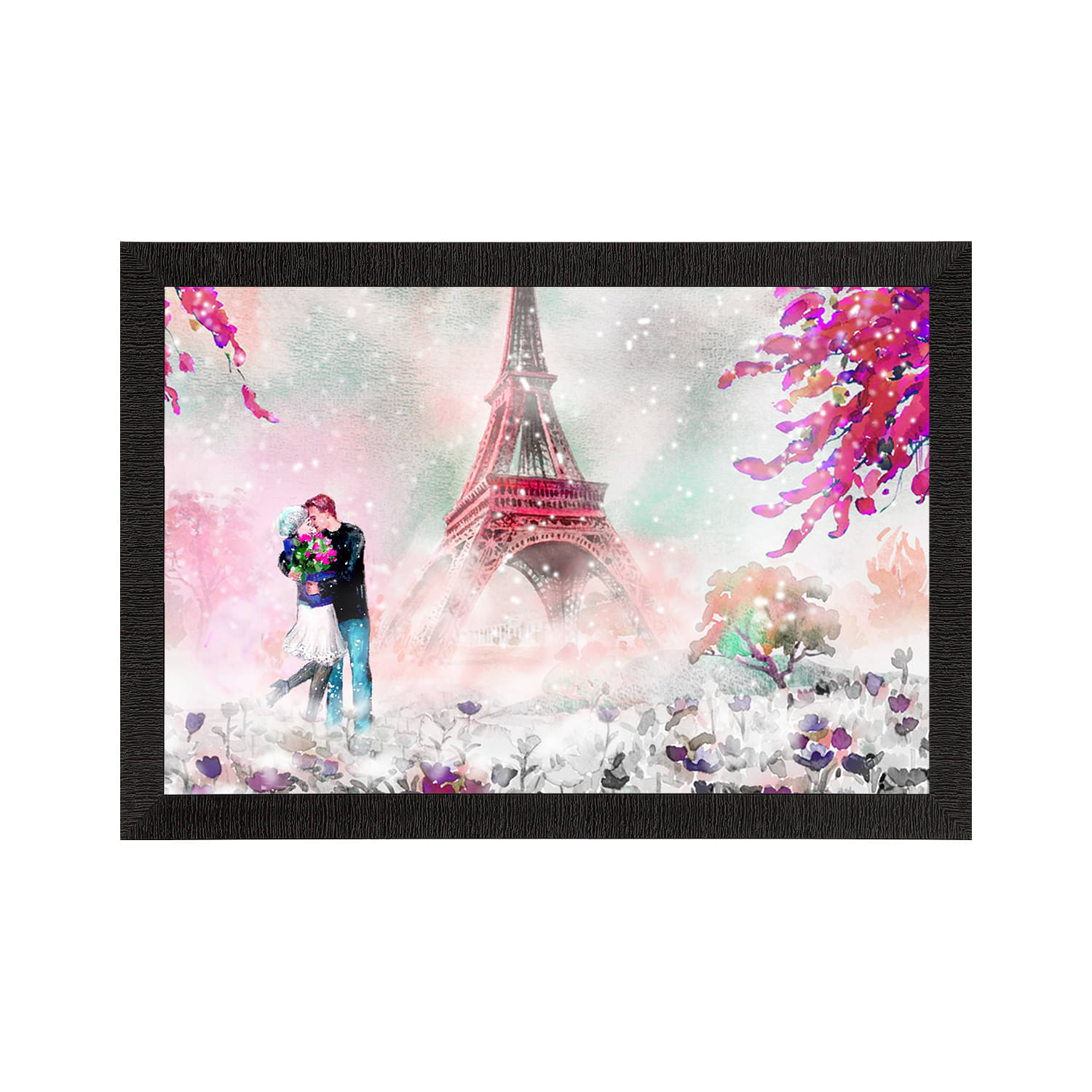 eCraftIndia White & Pink Kissing Romantic Couple In Front Of Effiel Tower Satin Matt Texture UV Wall Art eCraftIndia White & Pink Kissing Romantic Couple In Front Of Effiel Tower Satin Matt Texture UV Wall Art