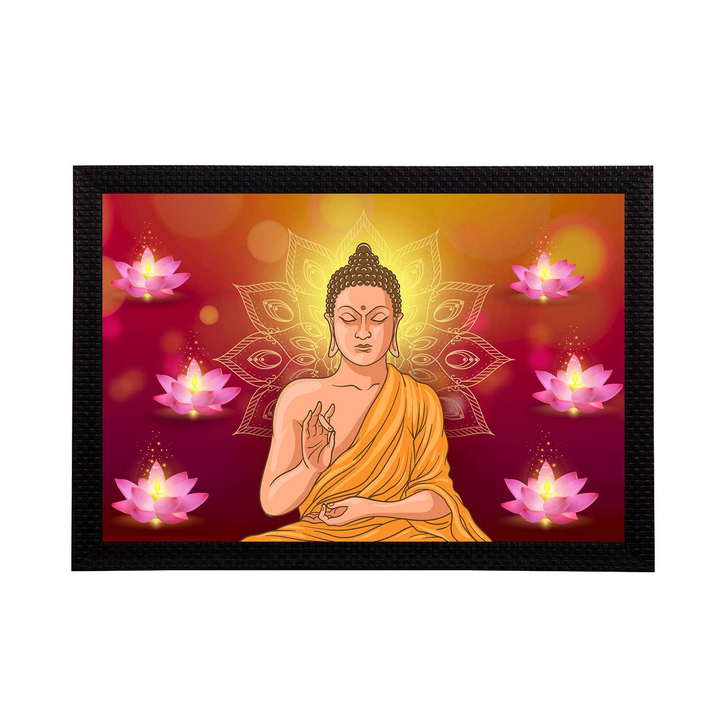 eCraftIndia Mustard-Yellow & Pink Meditating Lord Buddha Satin Matt Textured UV Wall Art eCraftIndia Mustard-Yellow & Pink Meditating Lord Buddha Satin Matt Textured UV Wall Art