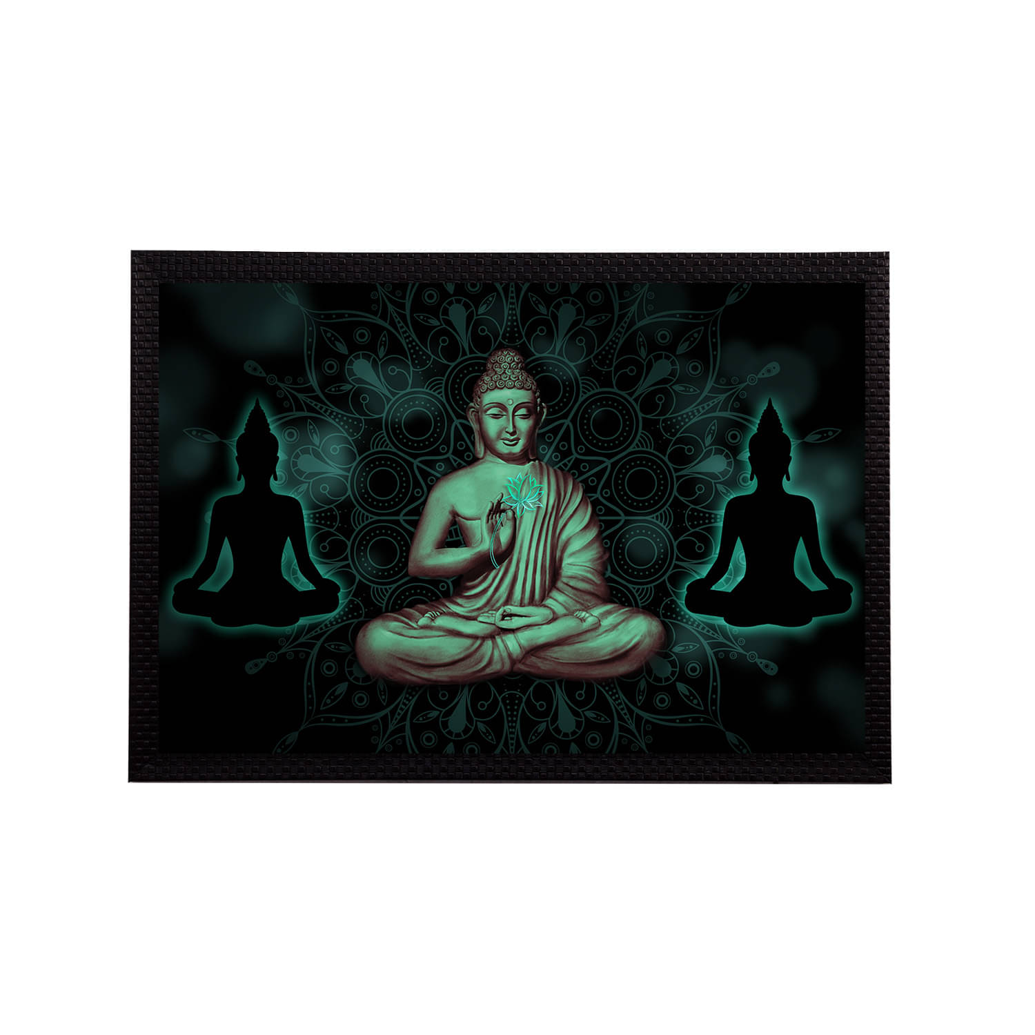     			eCraftIndia Black & Green Meditating Lord Buddha Satin Matt Textured UV Wall Painting