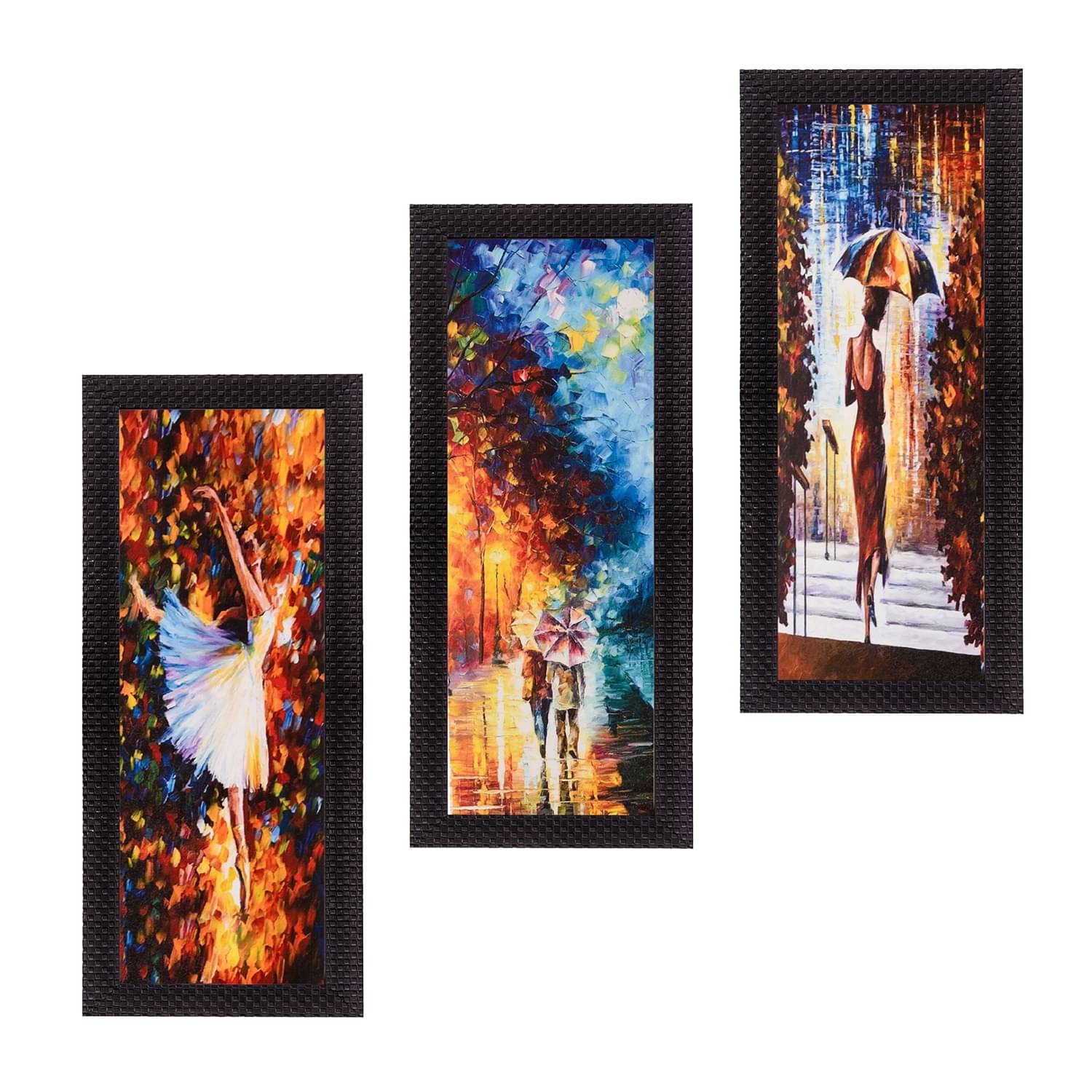     			eCraftIndia Set of 3 Orange & Blue Couple Love Moments Satin Matt Texture UV Wall Art