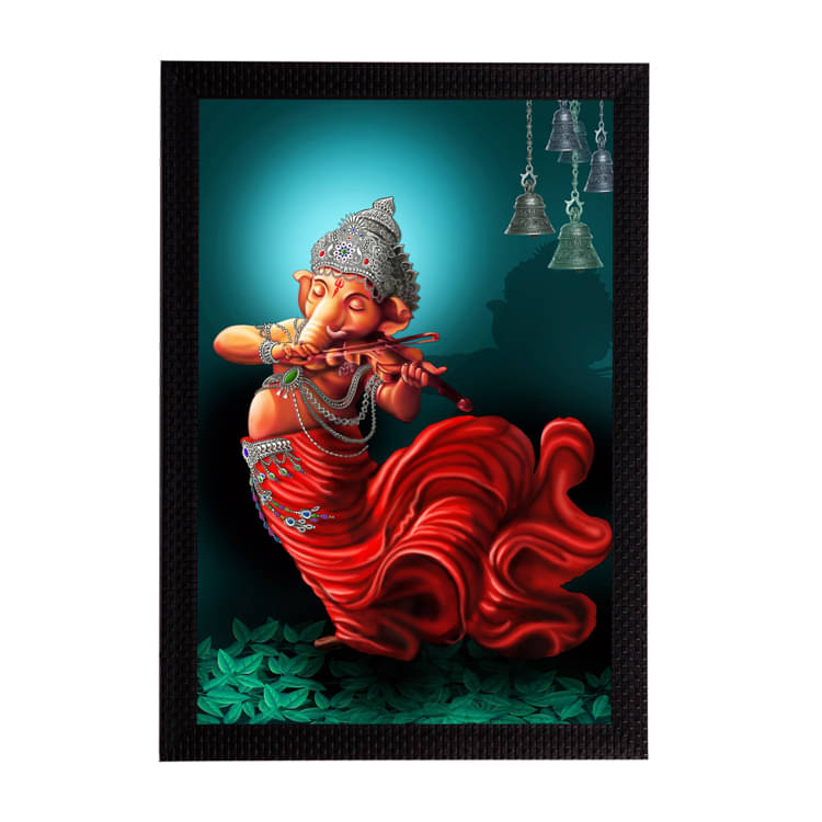     			eCraftIndia Lord Ganesha Playing Violin Satin Matt Texture UV Art Painting