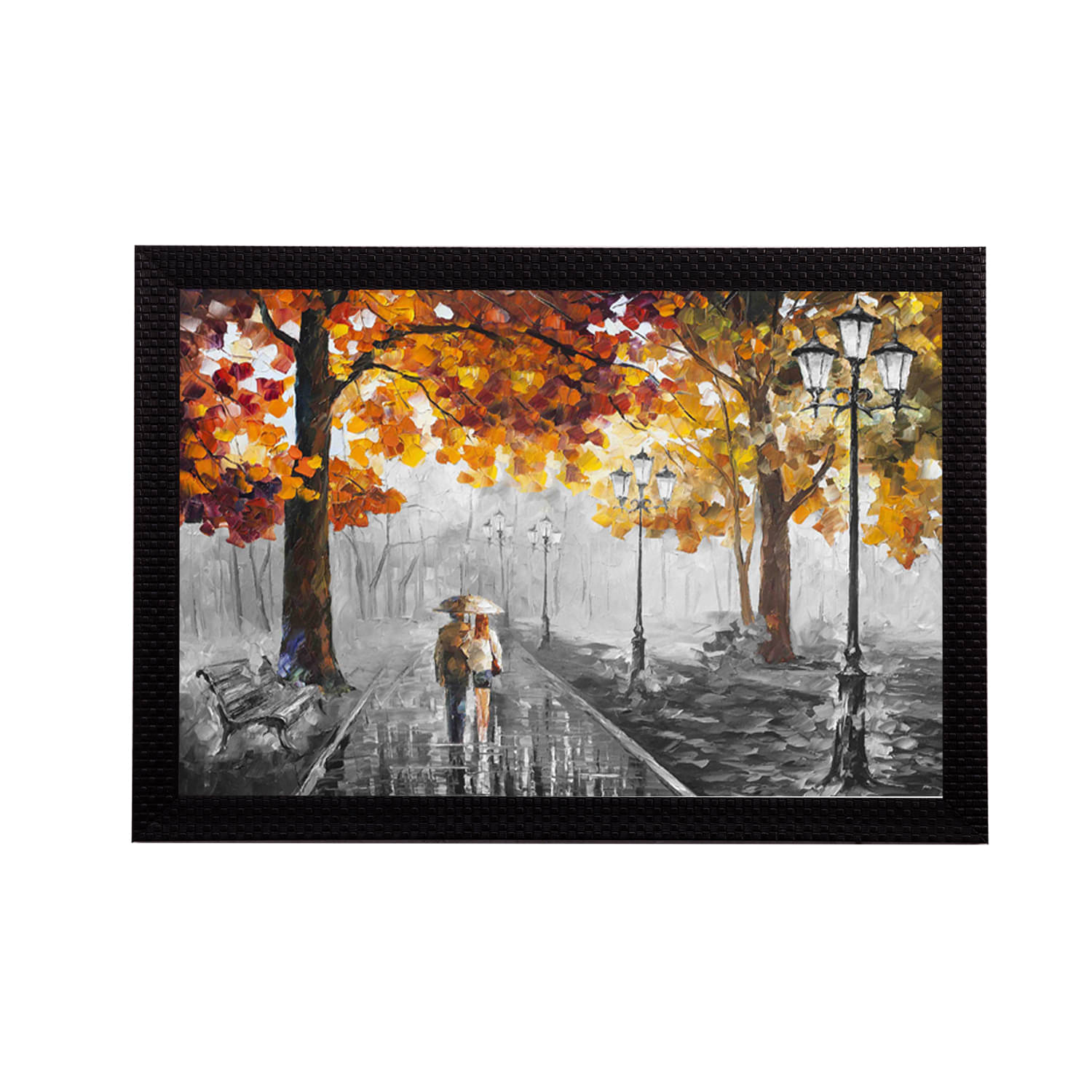     			eCraftIndia Multicoloured Couple In Rain UV Wall Art