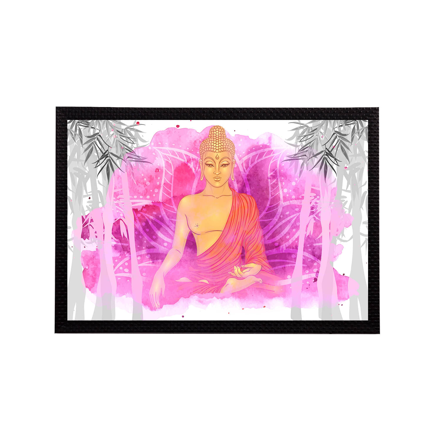     			eCraftIndia Pink &White Meditating Lord Buddha Satin Matt Texture UV Wall Art