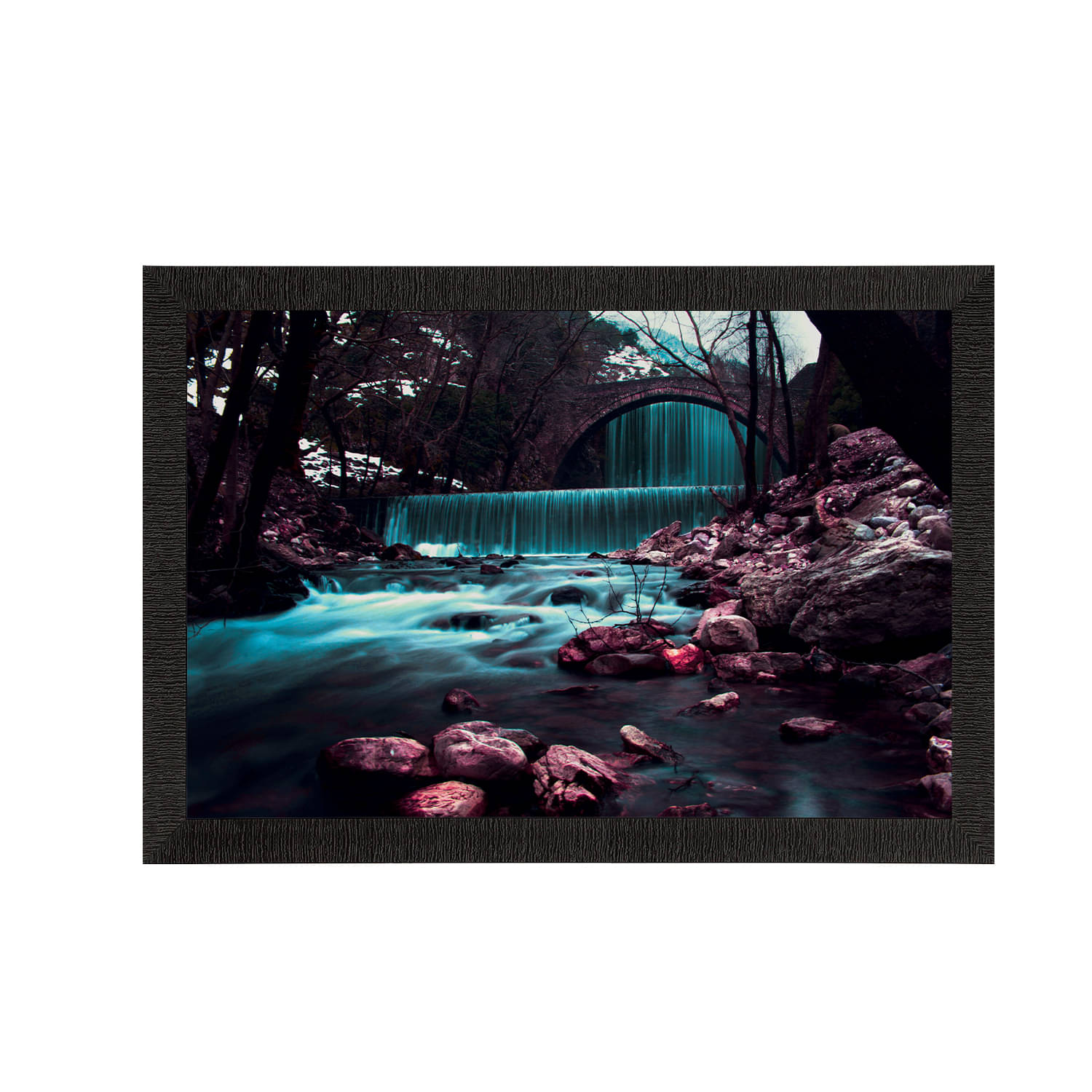     			eCraftIndia Blue & Pink Waterfall View Satin Matte Texture UV Wall Painting