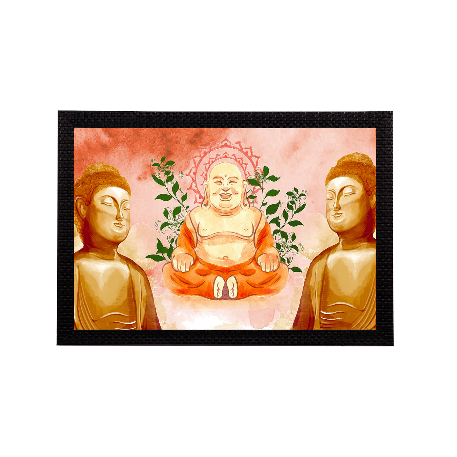     			eCraftIndia Brown & Green Meditating Lord Buddha Satin Matt Textured UV Wall Art
