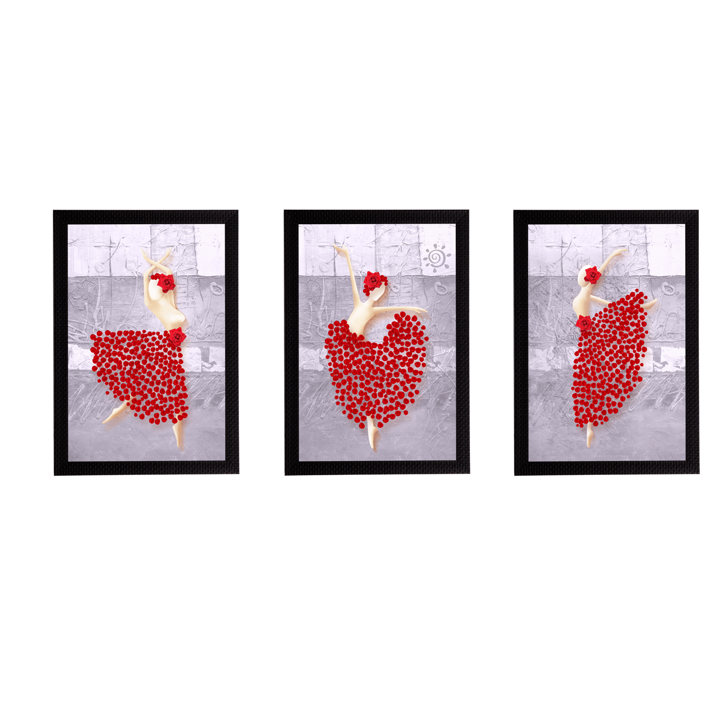 eCraftIndia Set of 3 Dancing Girl Postures Satin Matt Texture UV Art Painting eCraftIndia Set of 3 Dancing Girl Postures Satin Matt Texture UV Art Painting