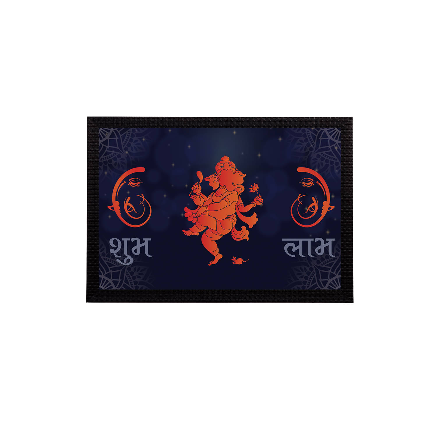     			eCraftIndia Navy Blue & Orange Lord Ganesha Satin Matt Textured UV Wall Art