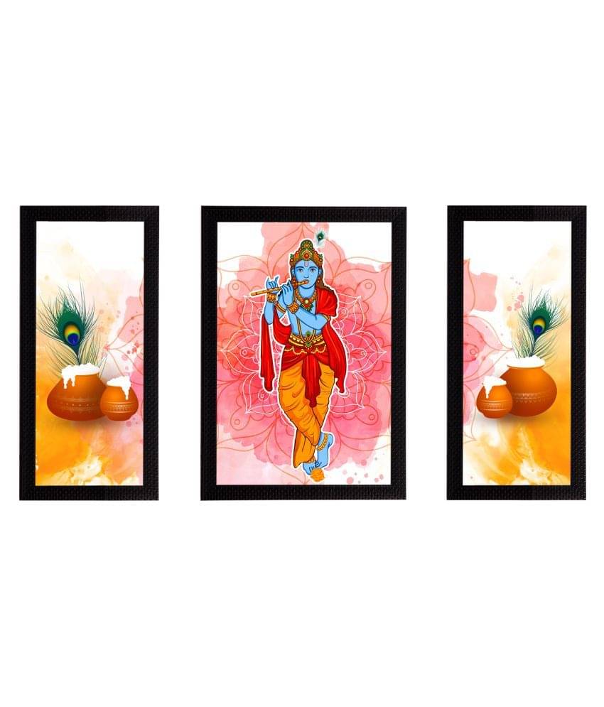 eCraftIndia Set of 3 Lord Krishna Satin Matt Texture UV Art Painting eCraftIndia Set of 3 Lord Krishna Satin Matt Texture UV Art Painting