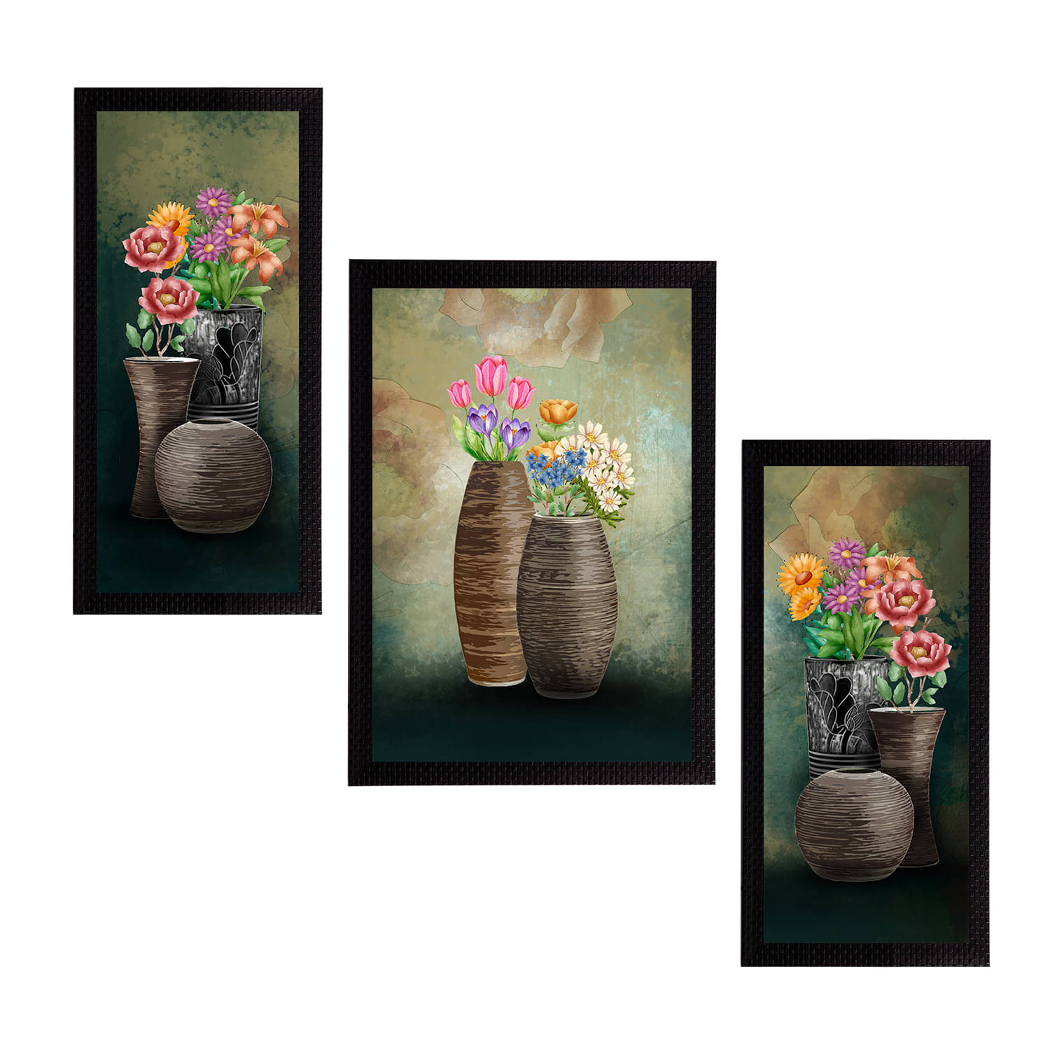 eCraftIndia Set of 3 Brown & Pink Botanical and Floral Satin Matt Textured UV Art Painting eCraftIndia Set of 3 Brown & Pink Botanical and Floral Satin Matt Textured UV Art Painting