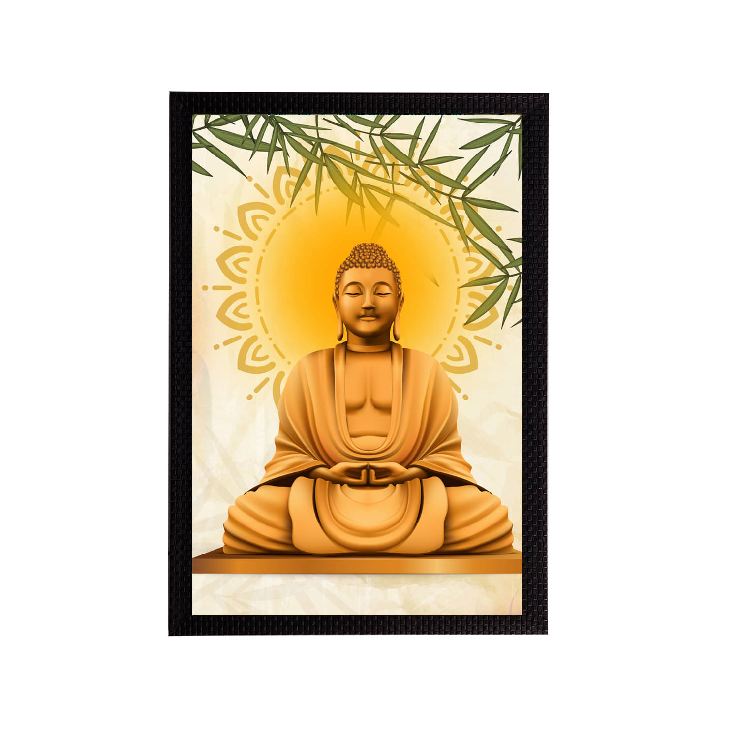 eCraftIndia Beige & Yellow Meditating Lord Buddha Satin Matt Textured UV Wall Painting     			eCraftIndia Beige & Yellow Meditating Lord Buddha Satin Matt Textured UV Wall Painting