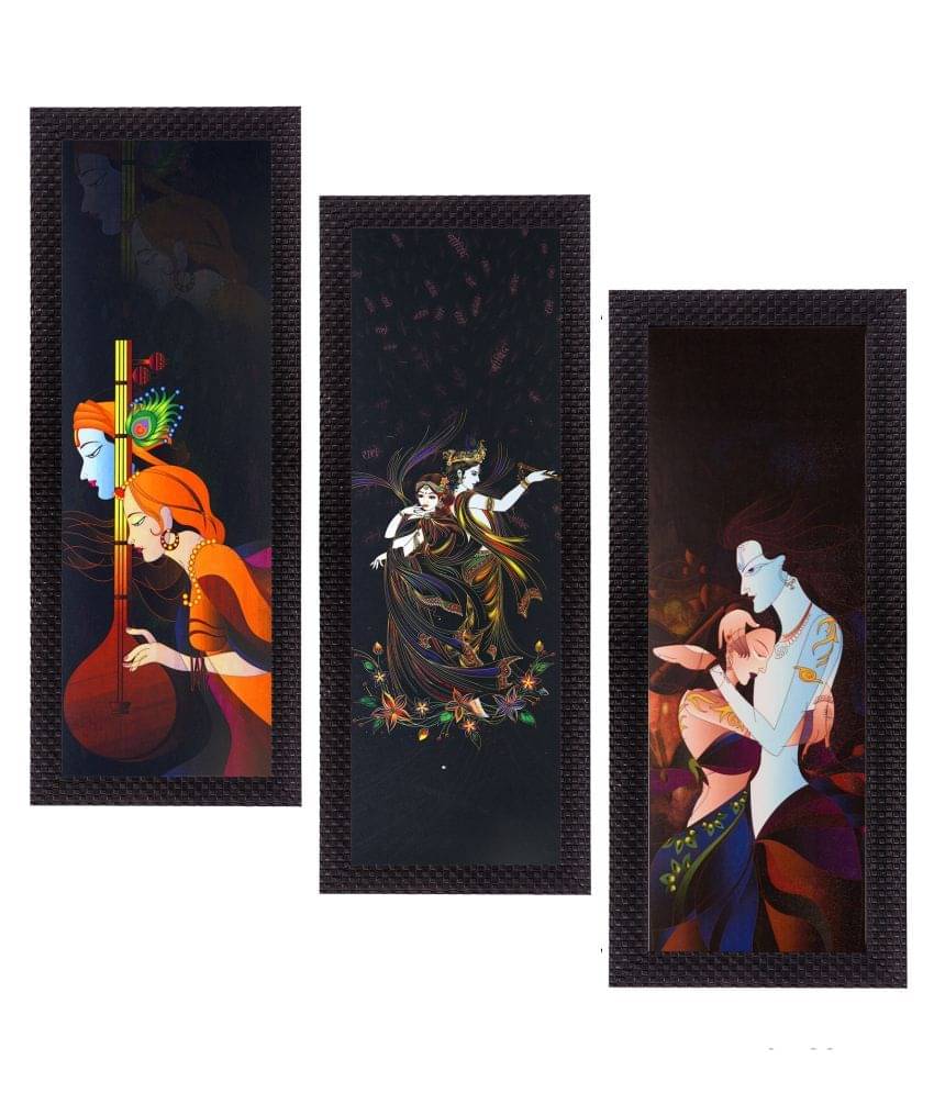 eCraftIndia Set of 3 Black & Orange Radha Krishna Satin Matt Texture UV Wall Art eCraftIndia Set of 3 Black & Orange Radha Krishna Satin Matt Texture UV Wall Art