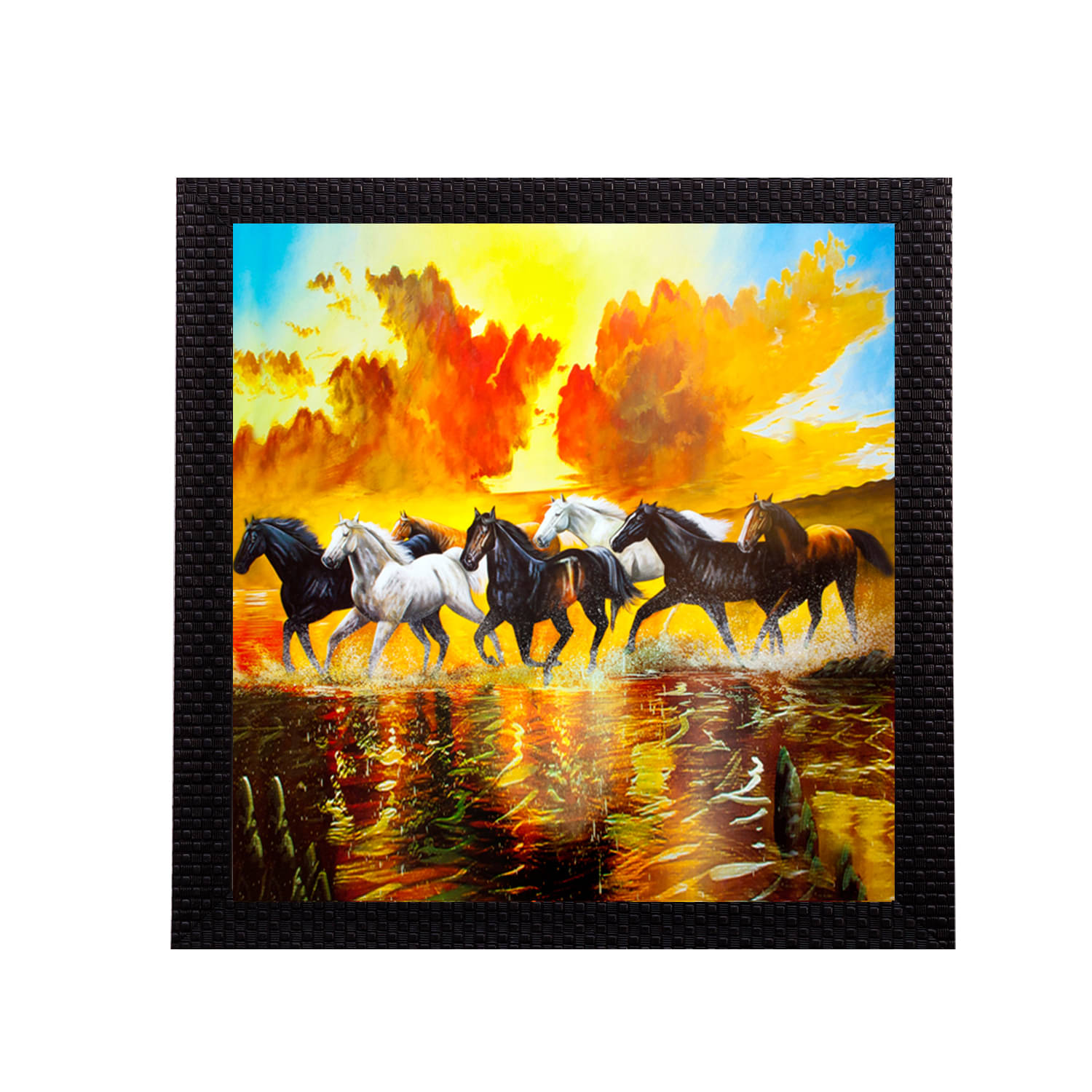 eCraftIndia Yellow & Brown 7 Running Lucky Horses Satin Matt Texture UV Wall Art eCraftIndia Yellow & Brown 7 Running Lucky Horses Satin Matt Texture UV Wall Art