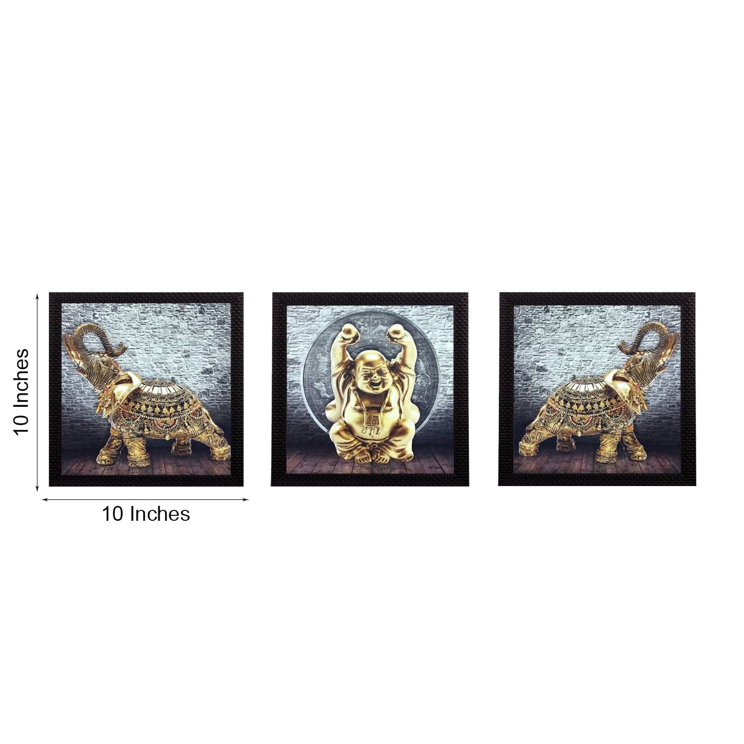 eCraftIndia Set of 3 Gold-Coloured & Grey Buddha and Elephant Satin Matt Texture UV Wall Art eCraftIndia Set of 3 Gold-Coloured & Grey Buddha and Elephant Satin Matt Texture UV Wall Art